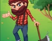 Illustration of a lumberjack holding an axe.